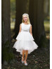 Lace Tulle High Low Flower Girl Dress With Beaded Sash